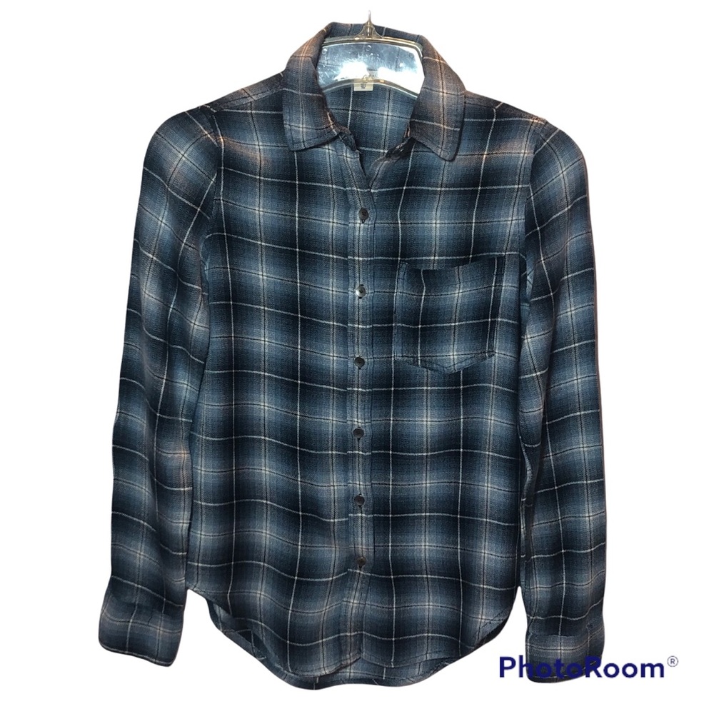 Aeropostale super soft plaid button down shirt blue gray black plaid siz…